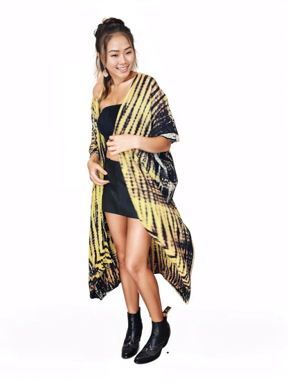 Boho Raw Yellow Black Cardigan - Tenku Designs