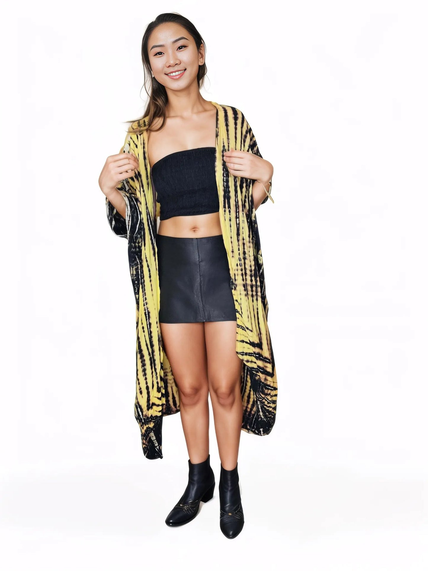 Boho Raw Yellow Black Cardigan - Tenku Designs