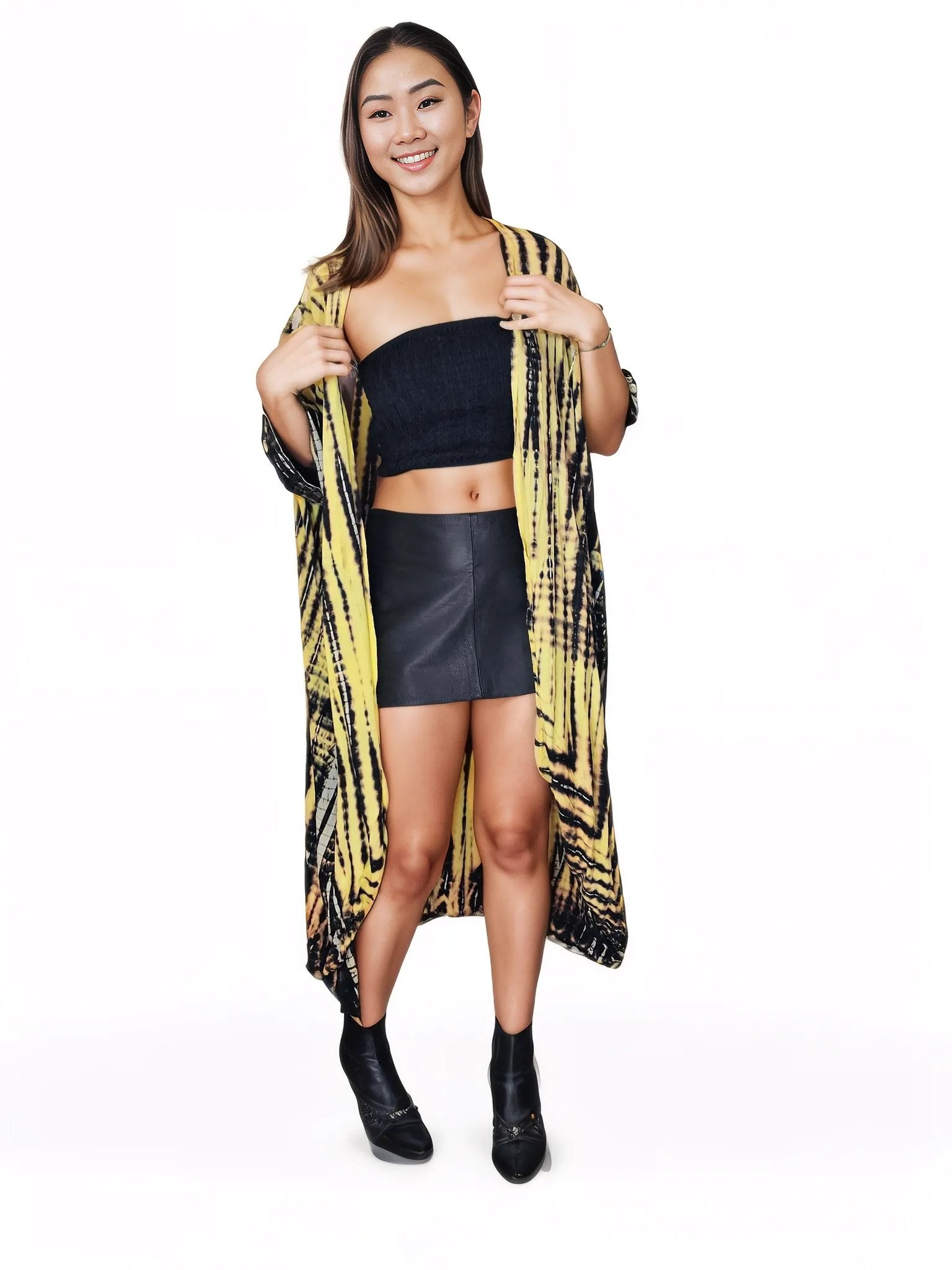 Boho Raw Yellow Black Cardigan - Tenku Designs