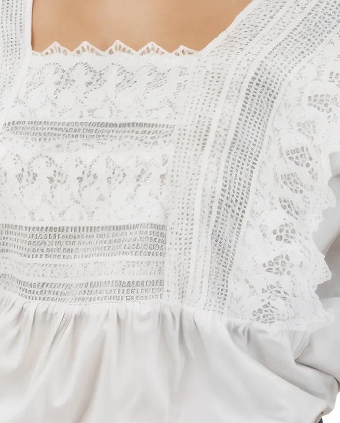 Lace Detail 100% Cotton White Blouse
