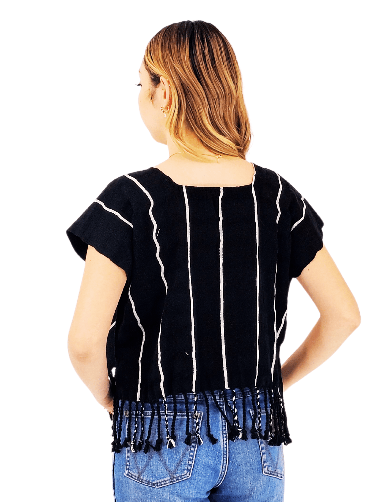 Authentic Handwoven Backstrap Loom Top with Brocade – Artisan - Made Blouse Black - Tenku Designs