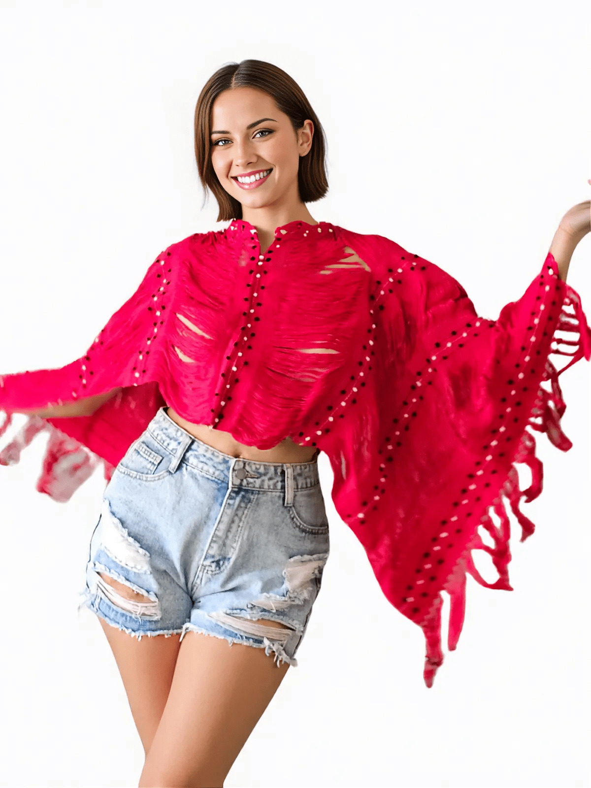 Authentic Handwoven Backstrap Loom Top with Brocade – Artisan - Made Blouse Long Red - Tenku Designs