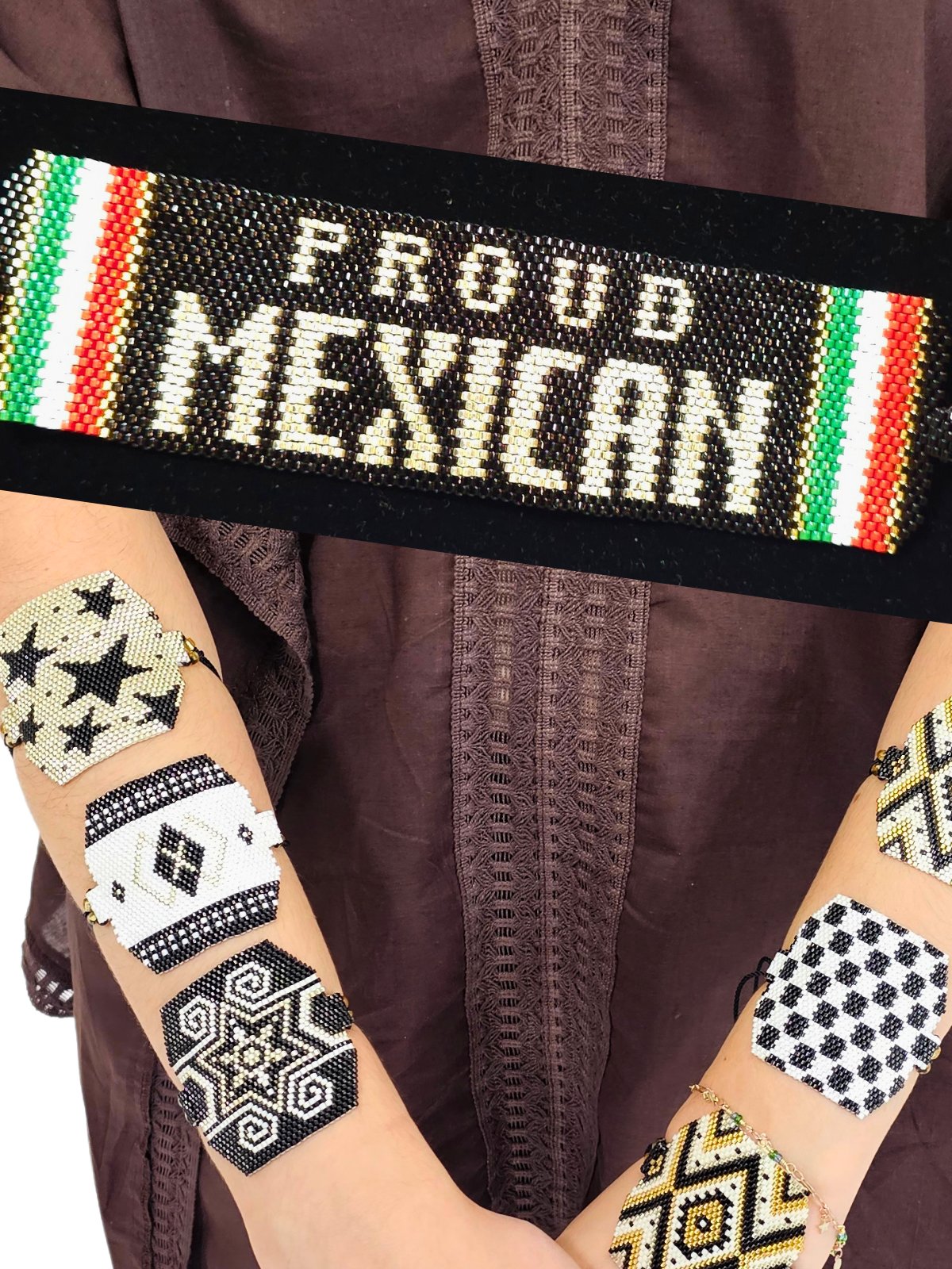 Authentic Wixarika Miyuki Bracelet "Proud Mexican" - Tenku Designs