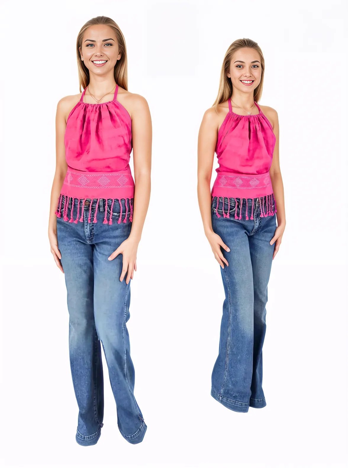 Backstrap Loom Backless Halter Top – Handwoven with Raw Natural Thread | Sustainable Fashion Hot Pink - Tenku Designs