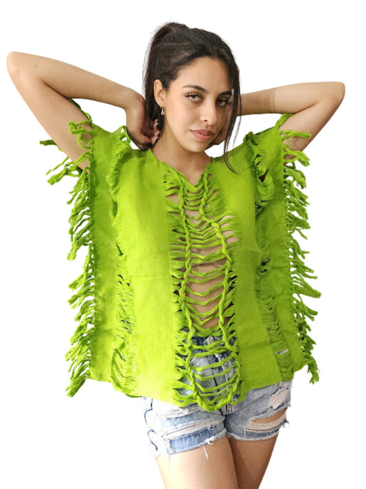 BackStrap Loom Fraying Top Lime Green * - Tenku Designs