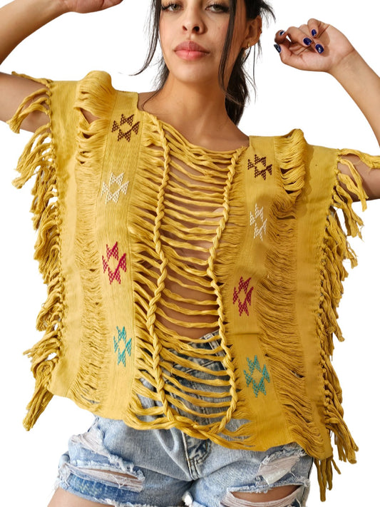 BackStrap Loom Fraying Top Mustard - Tenku Designs