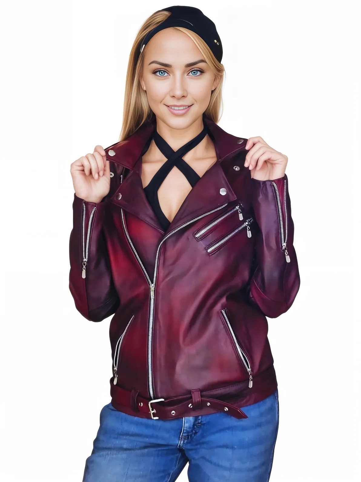 Biker Leather Jacket Cherry * - Tenku Designs