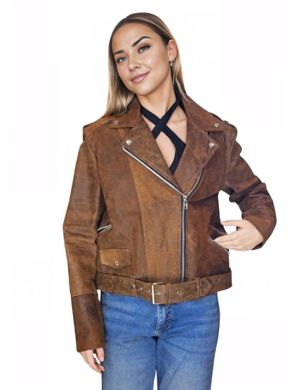 Biker Leather Jacket Crackled Brown * - Tenku Designs