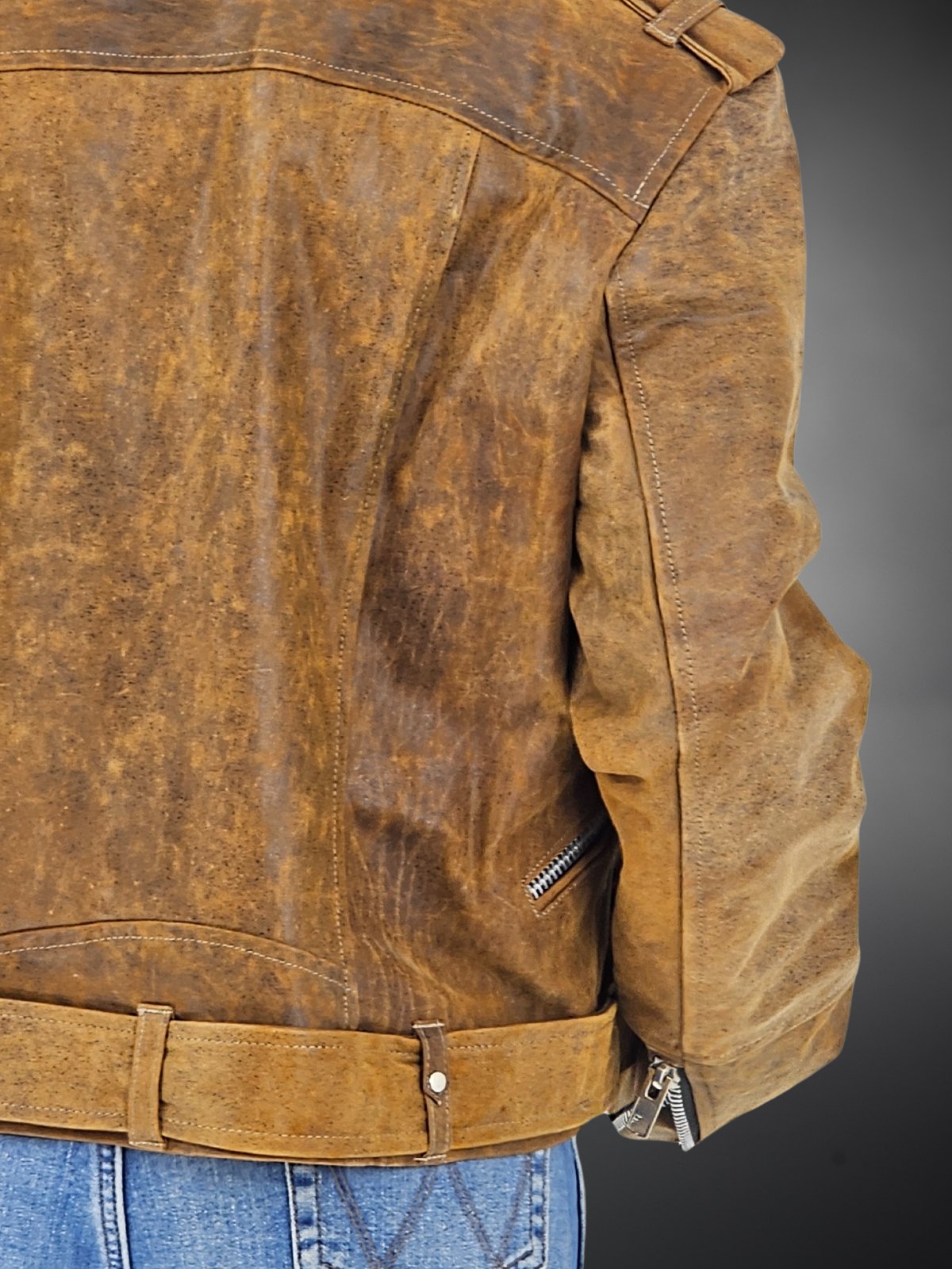 Biker Leather Jacket Crackled Brown * - Tenku Designs