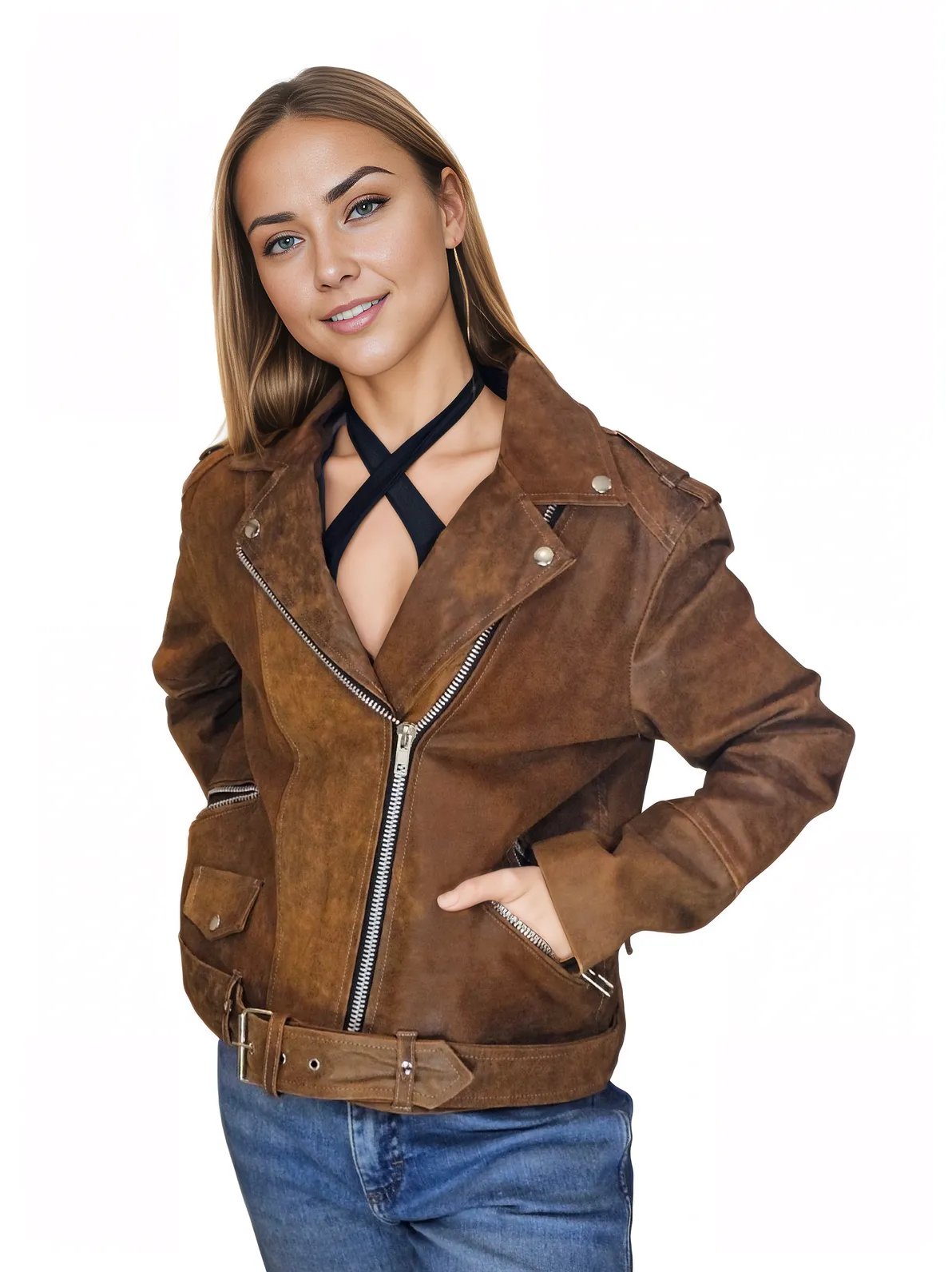 Biker Leather Jacket Crackled Brown * - Tenku Designs