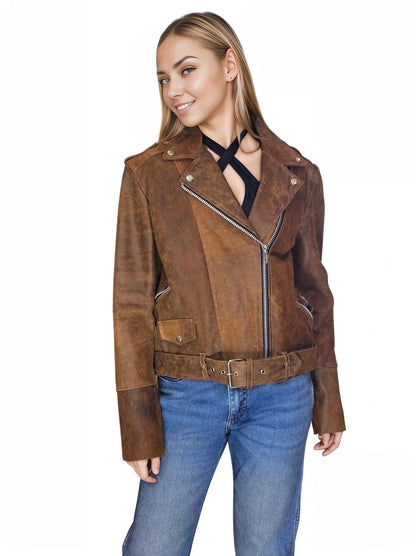 Biker Leather Jacket Crackled Brown * - Tenku Designs