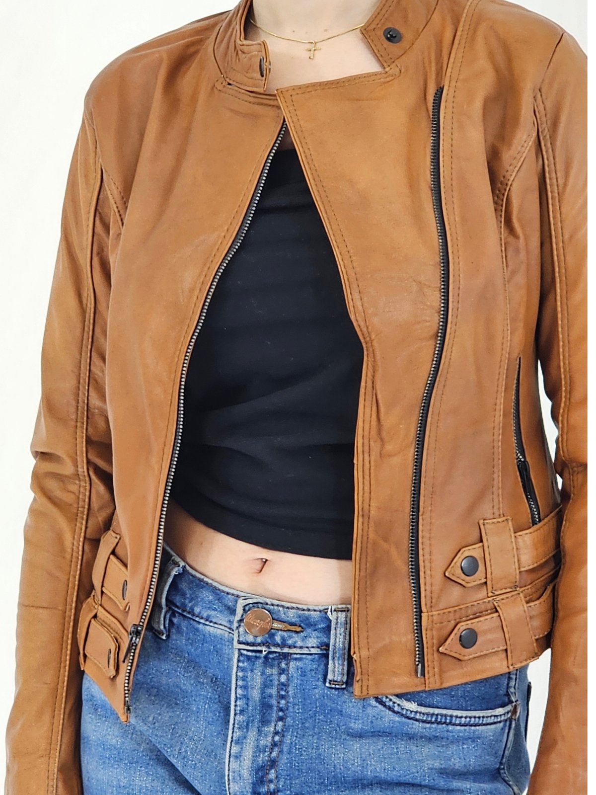 Biker Leather Jacket Honey - Tenku Designs