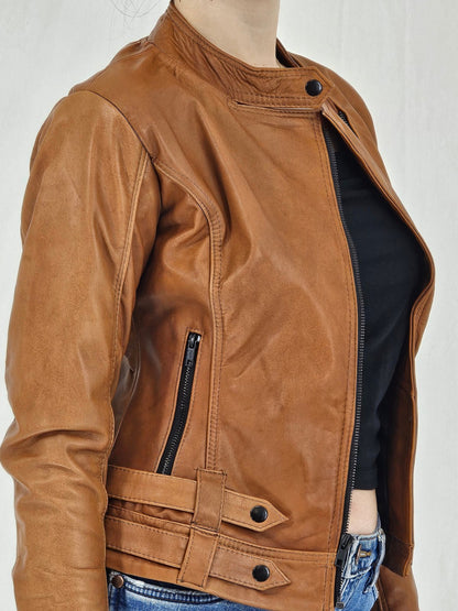 Biker Leather Jacket Honey - Tenku Designs