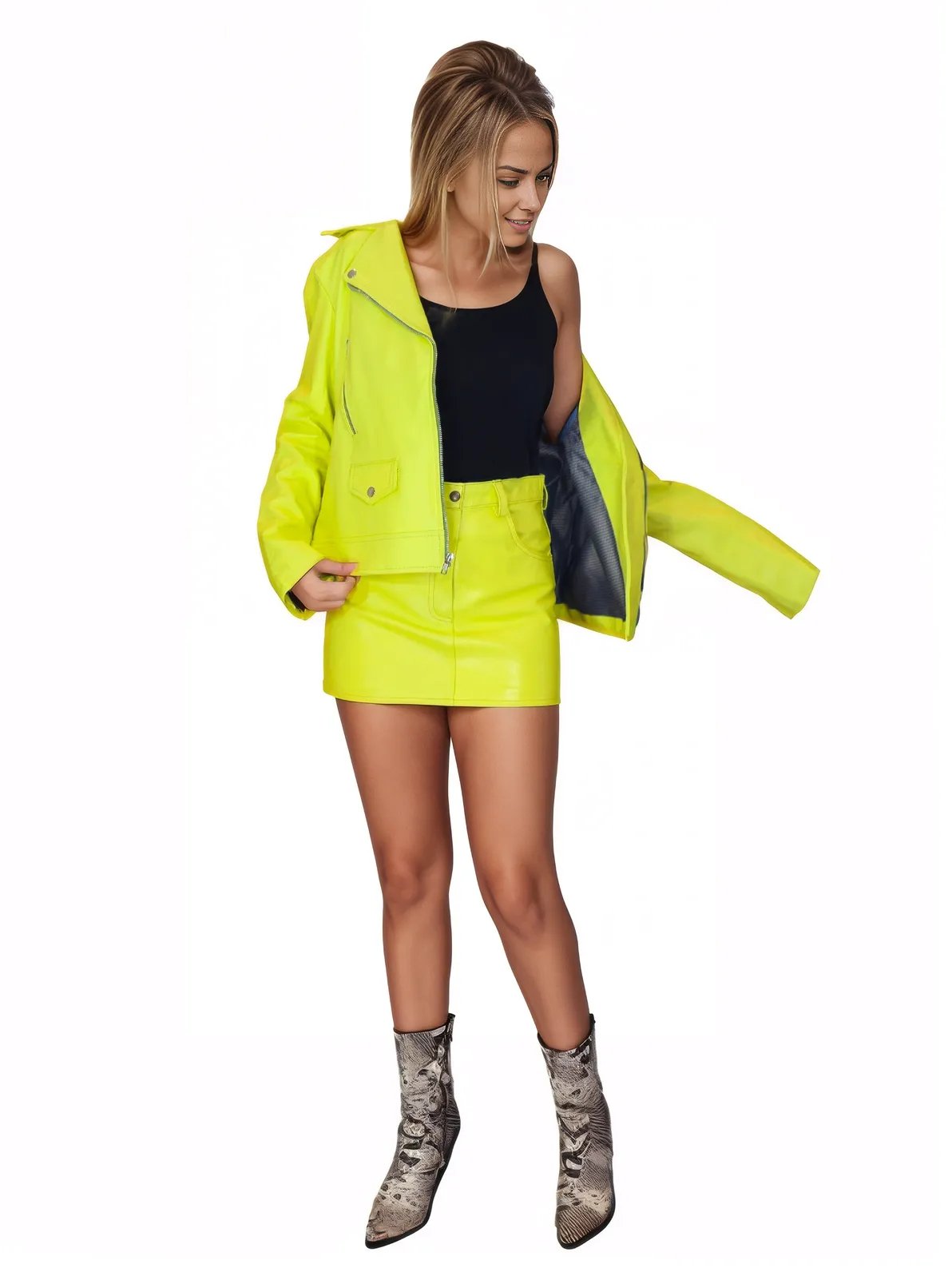 Biker Leather Jacket Lime Green * - Tenku Designs