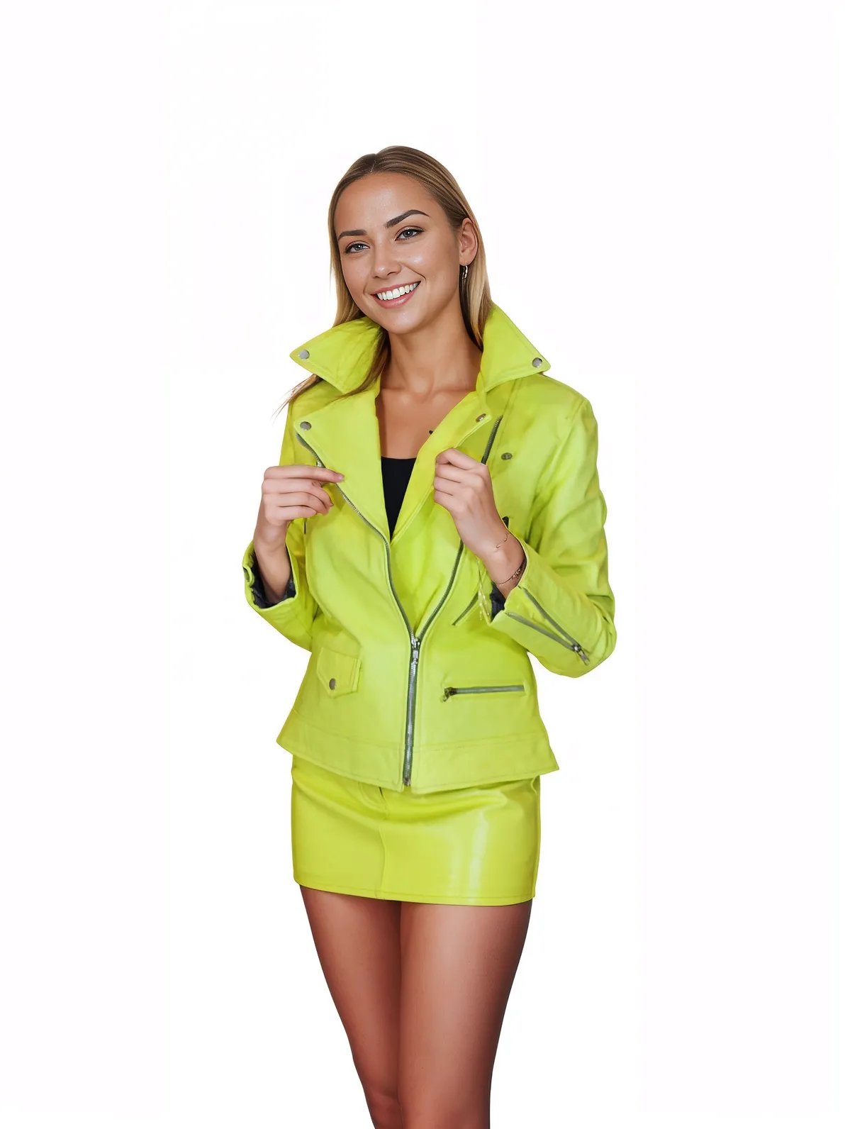 Biker Leather Jacket Lime Green * - Tenku Designs