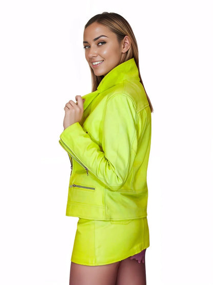 Biker Leather Jacket Lime Green * - Tenku Designs