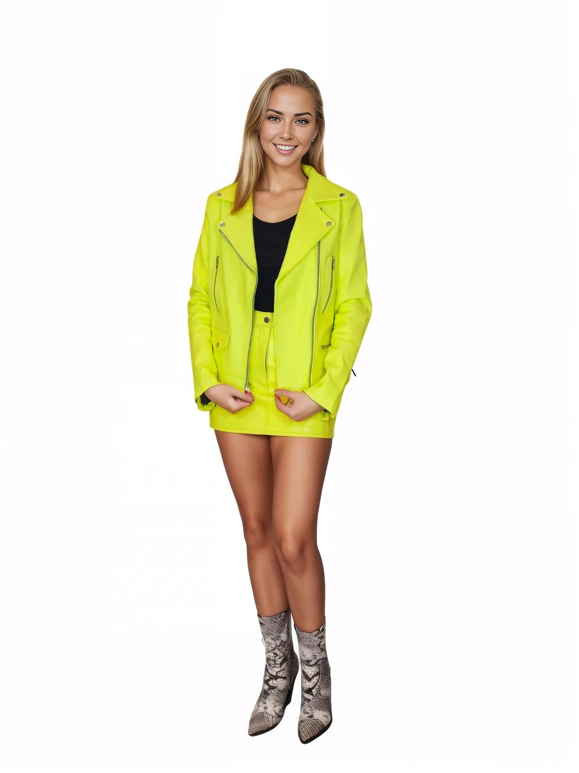 Biker Leather Jacket Lime Green * - Tenku Designs