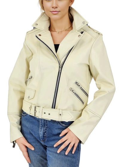 Biker Leather Jacket Off - White - Tenku Designs