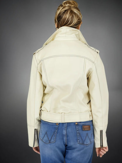 Biker Leather Jacket Off - White - Tenku Designs