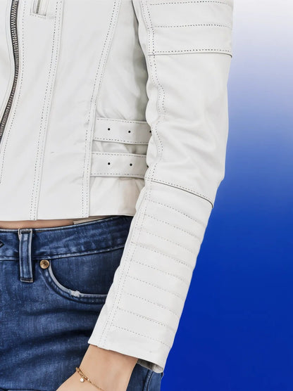 Biker Leather Jacket White * - Tenku Designs