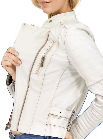 Biker Leather Jacket White * - Tenku Designs