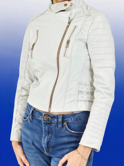 Biker Leather Jacket White * - Tenku Designs