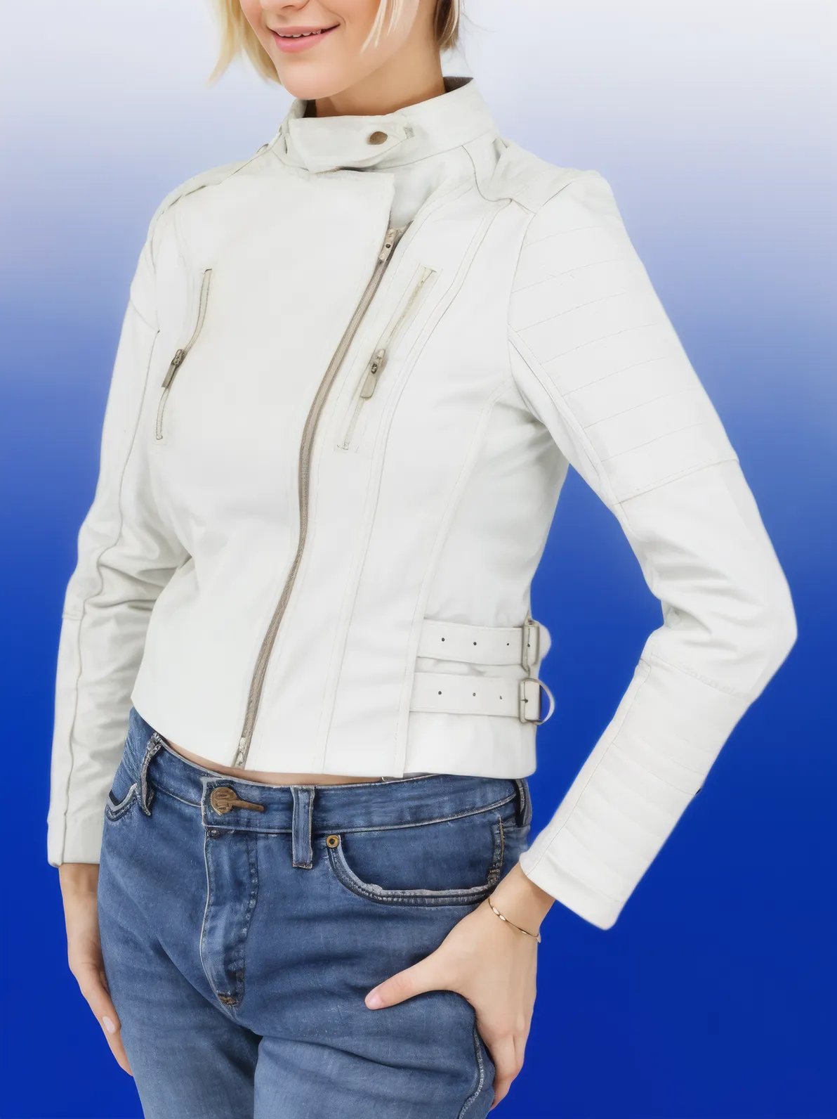 Biker Leather Jacket White * - Tenku Designs