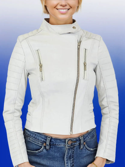 Biker Leather Jacket White * - Tenku Designs