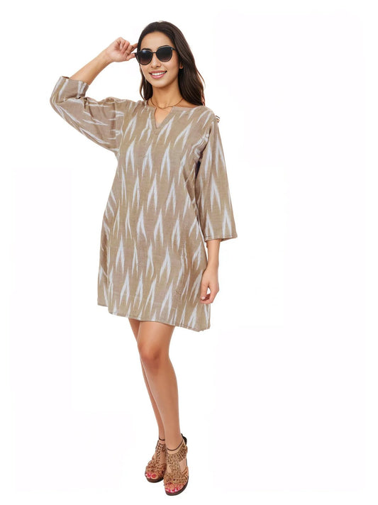 Boho Chic Ikat Print V - Neck Tunic Dress * - Tenku Designs