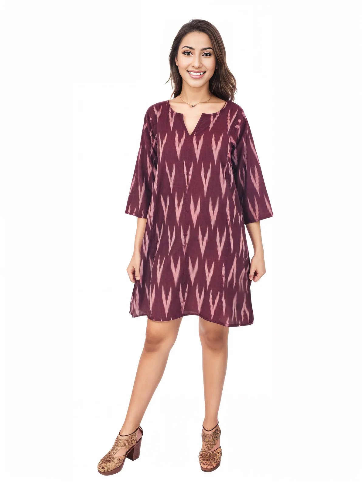 BOHO Cotton Dusty Burgandy Dress * - Tenku Designs