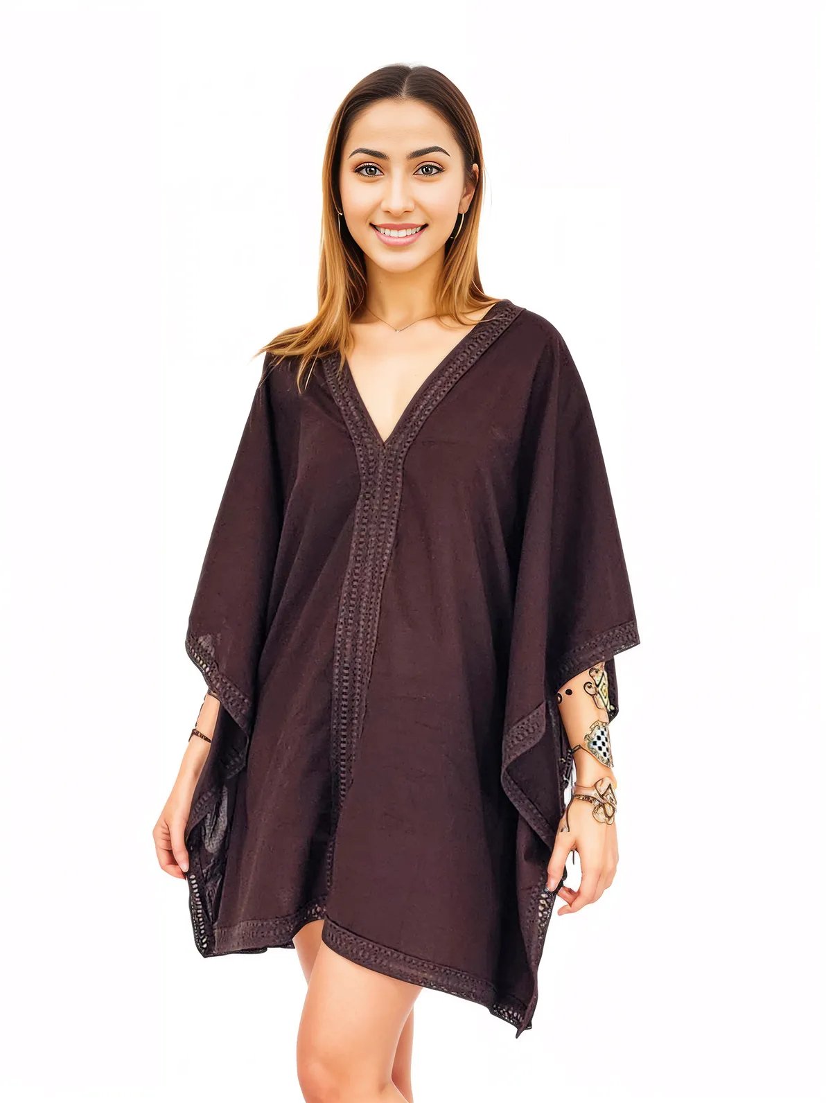 BOHO Cotton Dusty Dark Bown Dress * - Tenku Designs