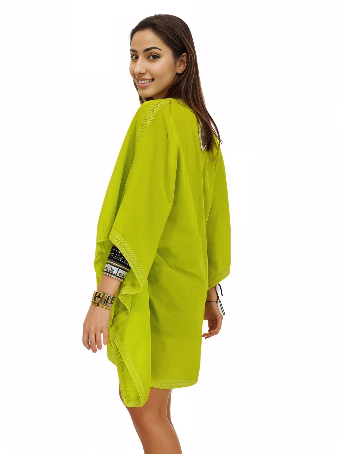 BOHO Cotton Lime Green Dress * - Tenku Designs