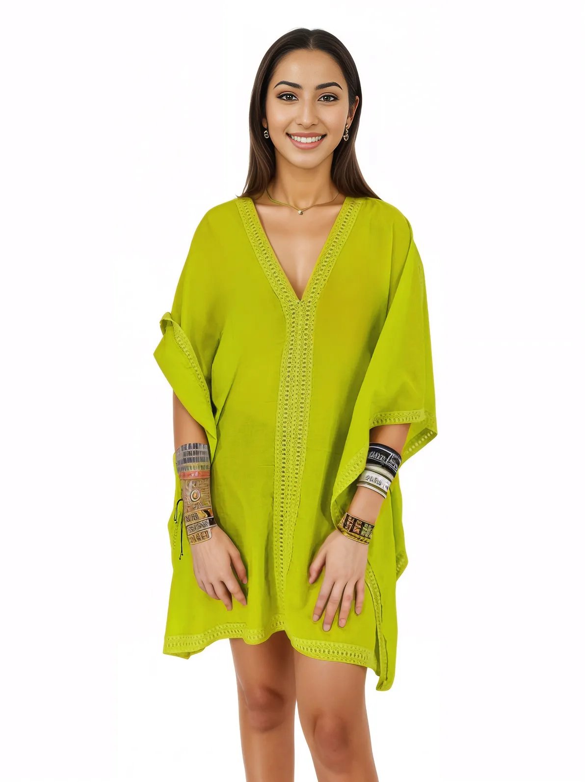 BOHO Cotton Lime Green Dress * - Tenku Designs