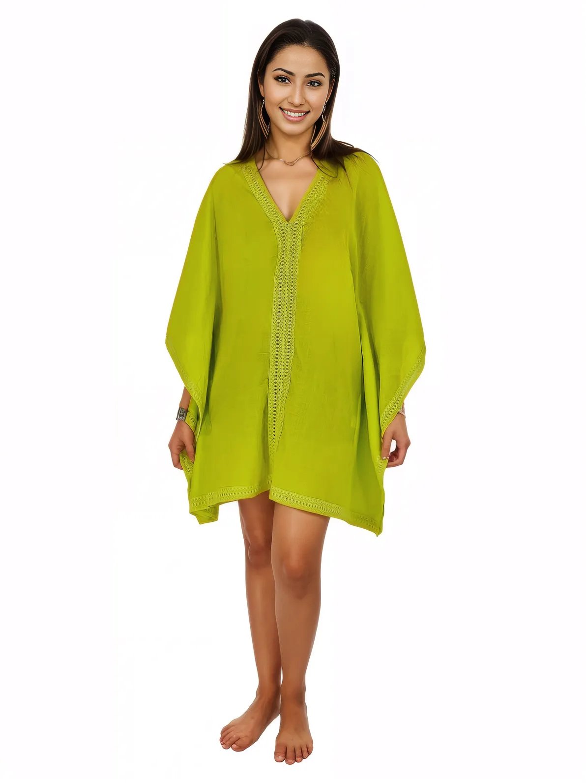 BOHO Cotton Lime Green Dress * - Tenku Designs