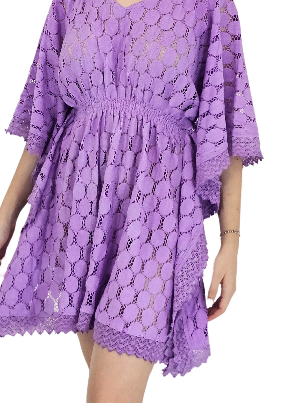 Boho Lace V - Neck Dress with Scalloped Edges * - Tenku Designs