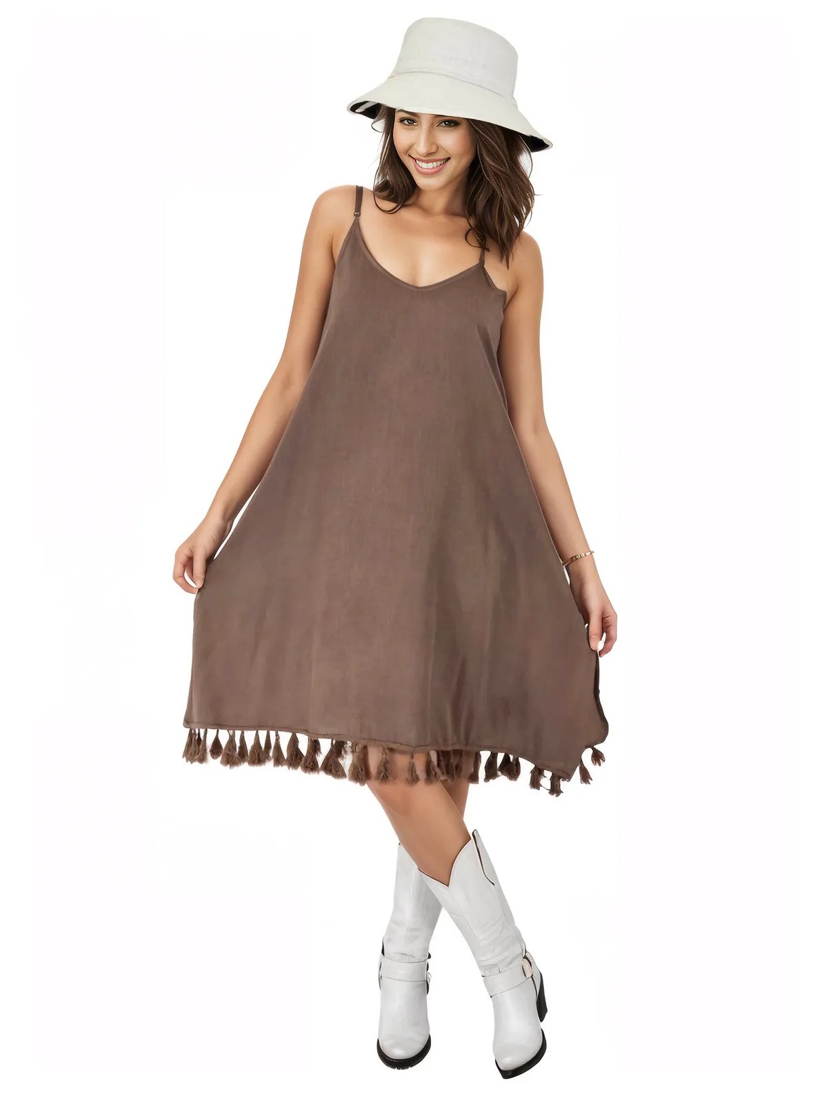 Boho Launch Dress adj Straps Dusty Brown * - Tenku Designs