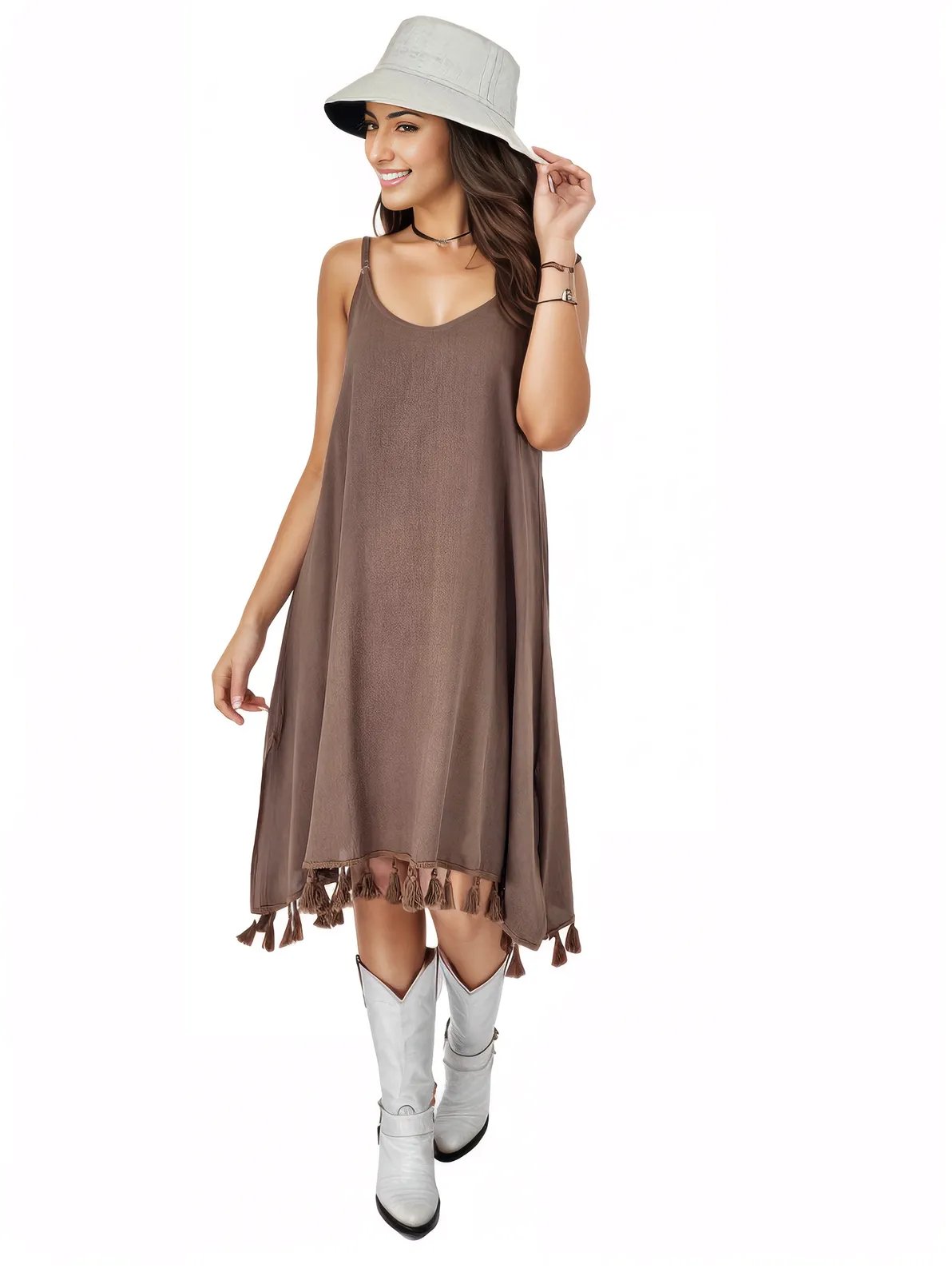 Boho Launch Dress adj Straps Dusty Brown * - Tenku Designs