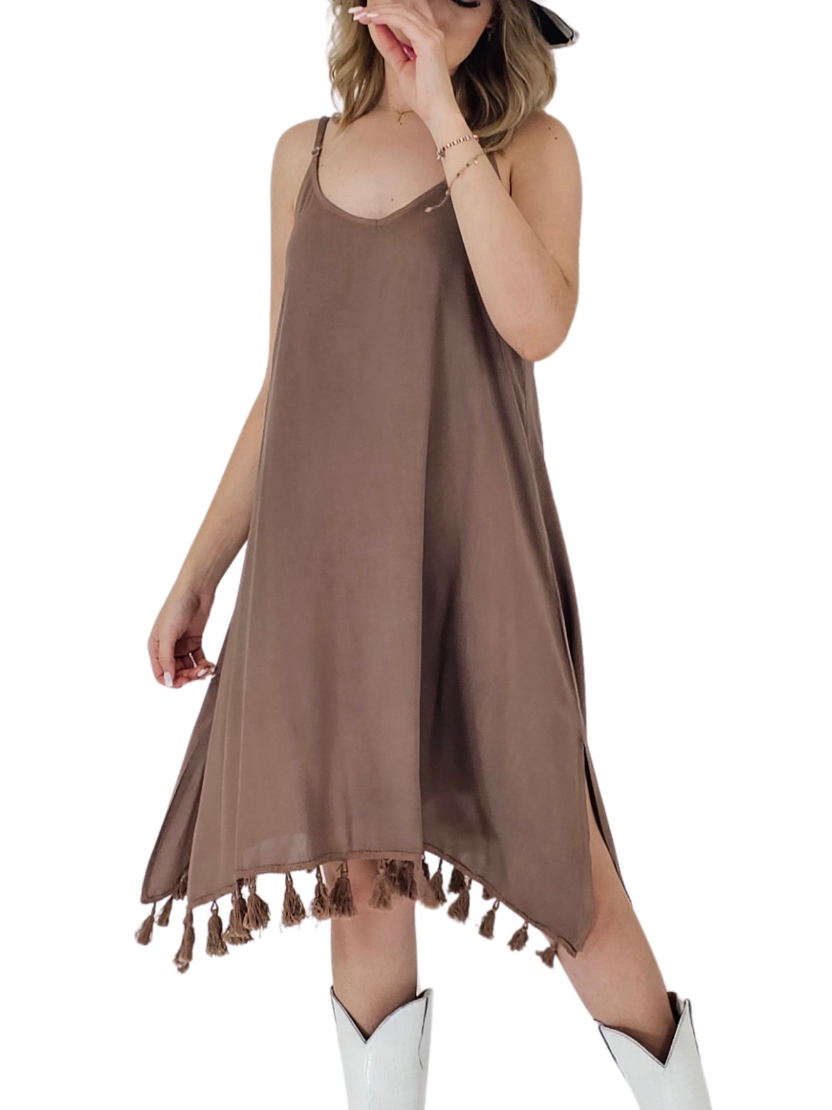 Boho Launch Dress adj Straps Dusty Brown * - Tenku Designs