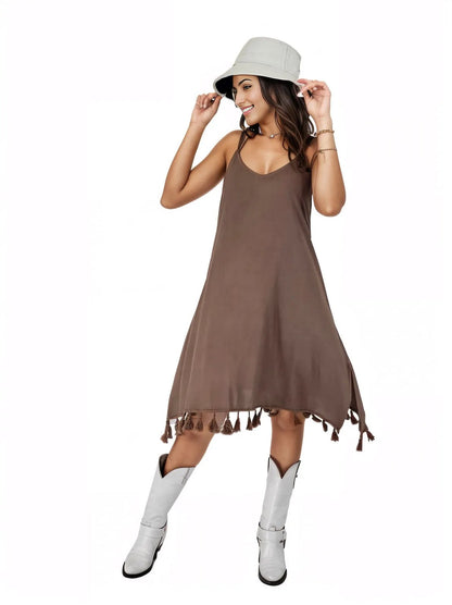 Boho Launch Dress adj Straps Dusty Brown * - Tenku Designs