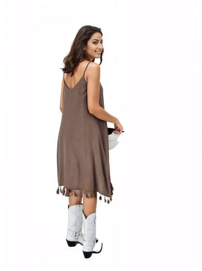 Boho Launch Dress adj Straps Dusty Brown * - Tenku Designs