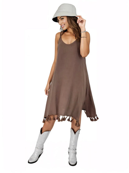 Boho Launch Dress adj Straps Dusty Brown * - Tenku Designs