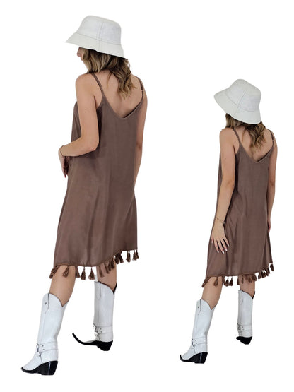 Boho Launch Dress adj Straps Dusty Brown * - Tenku Designs