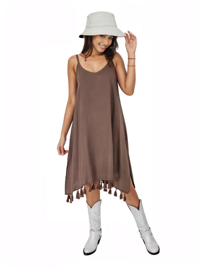 Boho Launch Dress adj Straps Dusty Brown * - Tenku Designs