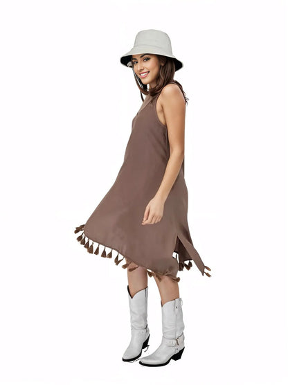 Boho Launch Dress adj Straps Dusty Brown * - Tenku Designs