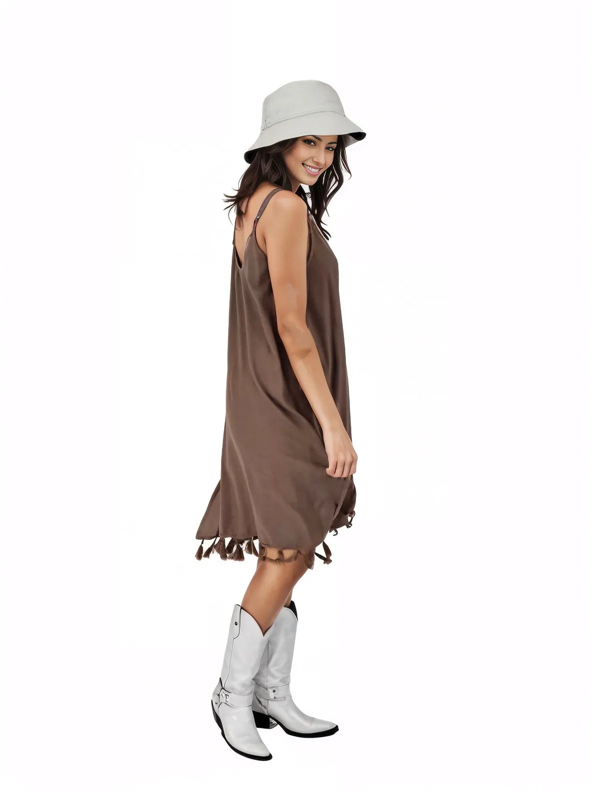 Boho Launch Dress adj Straps Dusty Brown * - Tenku Designs