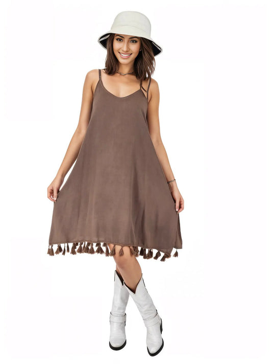 Boho Launch Dress adj Straps Dusty Brown * - Tenku Designs