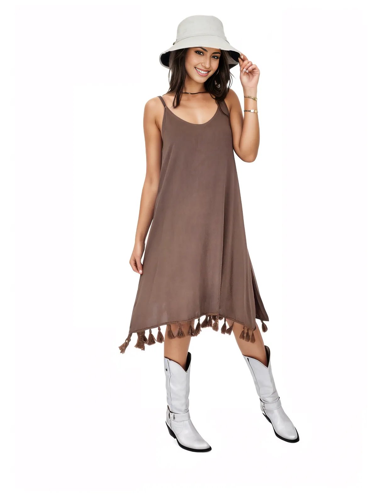 Boho Launch Dress adj Straps Dusty Brown * - Tenku Designs