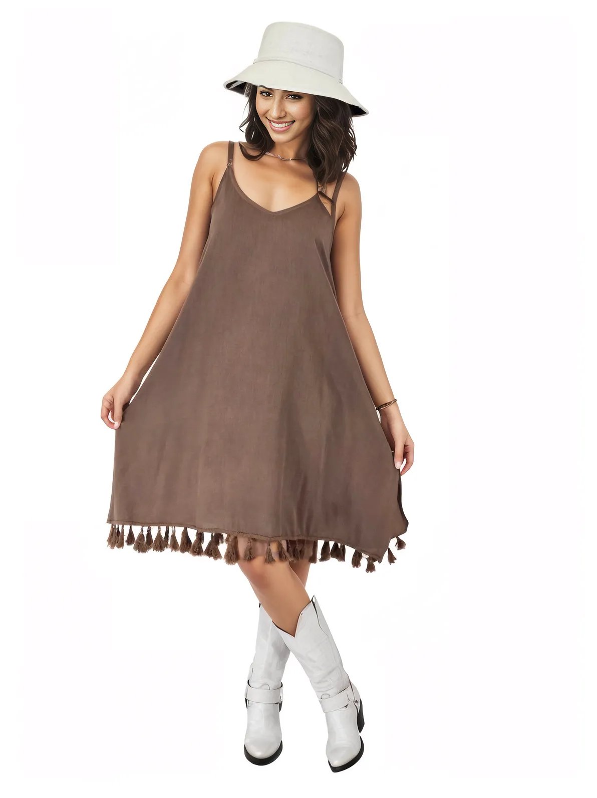 Boho Launch Dress adj Straps Dusty Brown * - Tenku Designs