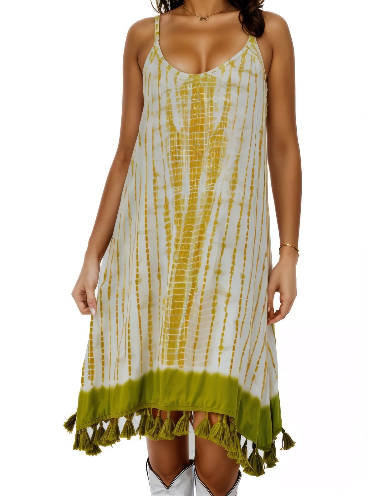 Boho Launch Dress adj Straps. GREEN * - Tenku Designs