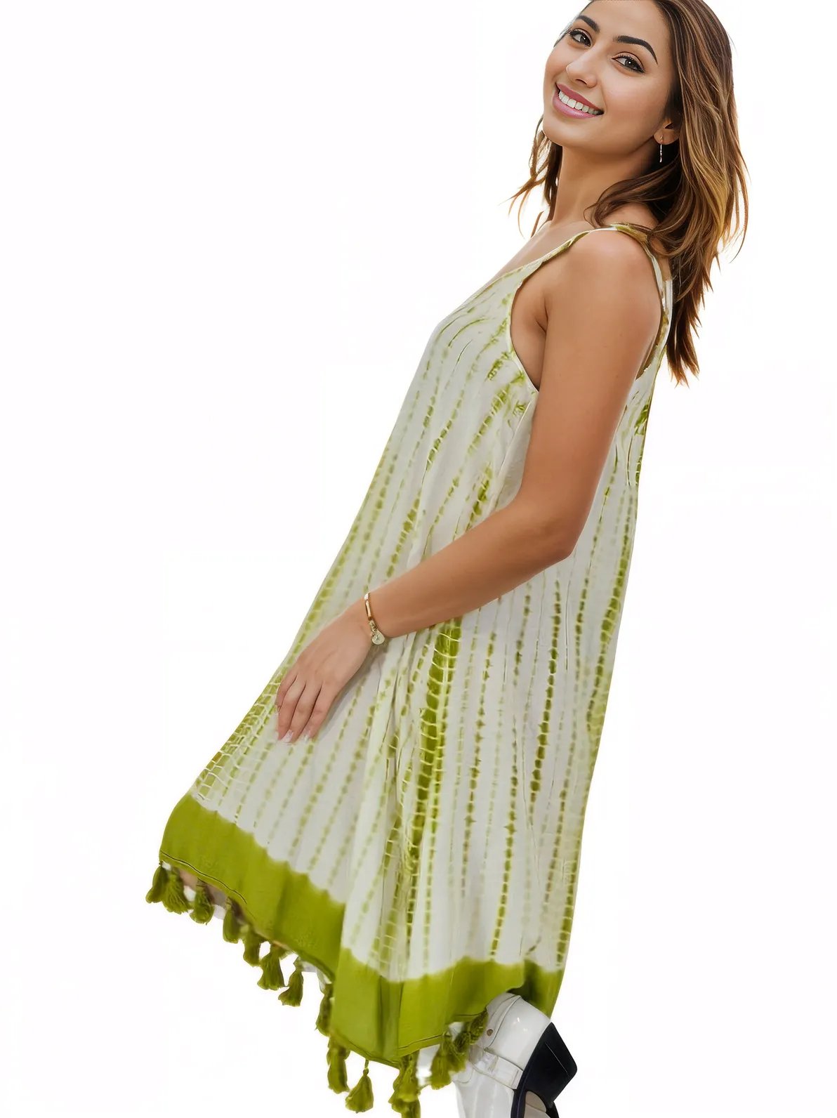 Boho Launch Dress adj Straps. GREEN * - Tenku Designs